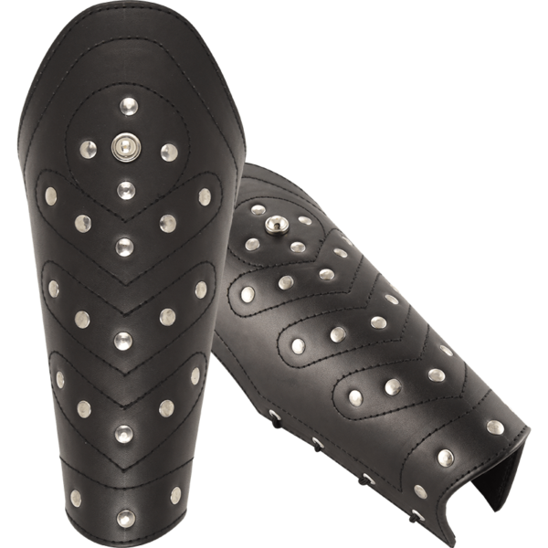Studded Chevron Leather Bracers - Black