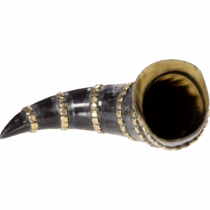 Brass Banded Drinking Horn With Stand