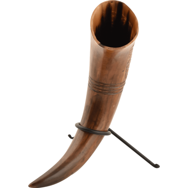Carved Drinking Horn with Stand