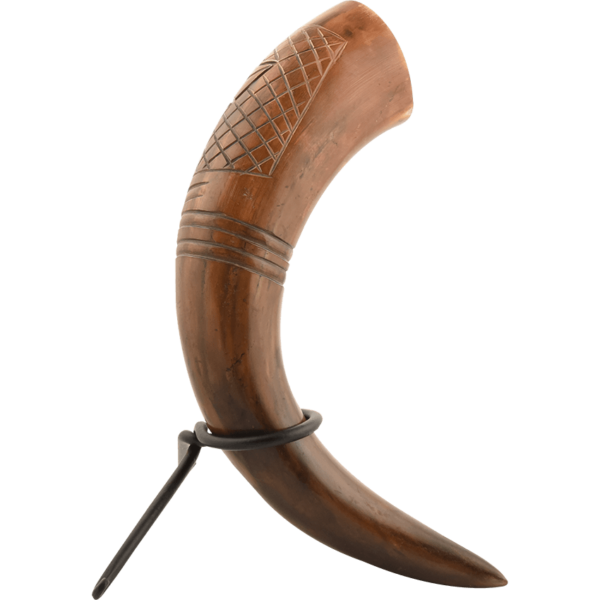 Carved Drinking Horn with Stand