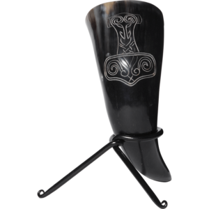 Viking Mjolnir Drinking Horn with Stand