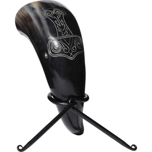 Viking Mjolnir Drinking Horn with Stand