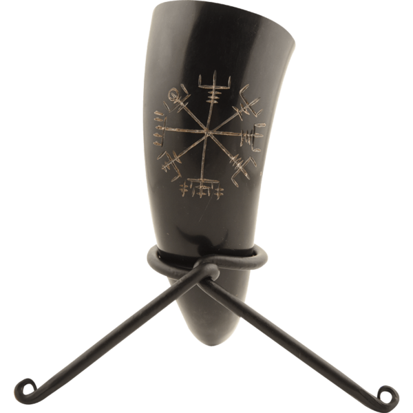 Vegvisir Viking Drinking Horn with Stand