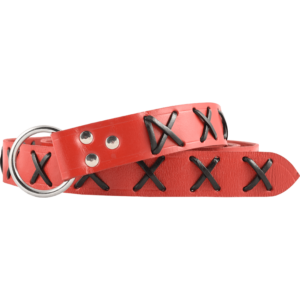 Laced Leather Ring Belt - Red with Black
