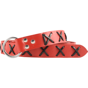 Laced Leather Ring Belt - Red with Black