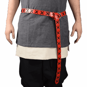 Laced Leather Ring Belt - Red with Black