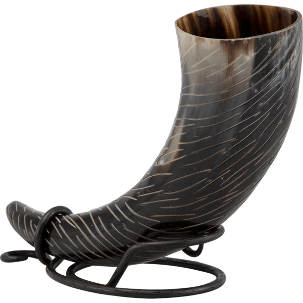 Skadi Carved Drinking Horn with Stand