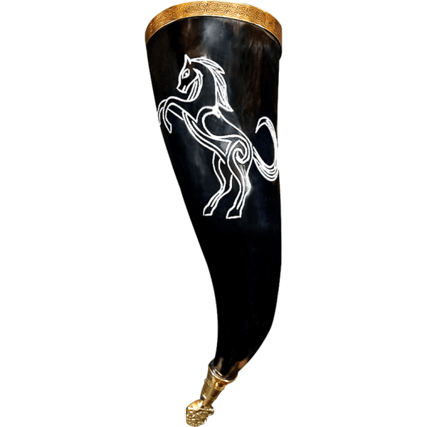 Carved Stallion Drinking Horn