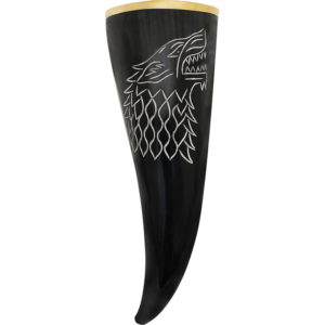 Carved Wolf Drinking Horn