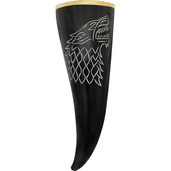 Carved Wolf Drinking Horn