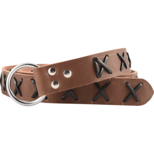 Laced Leather Ring Belt - Brown with Black