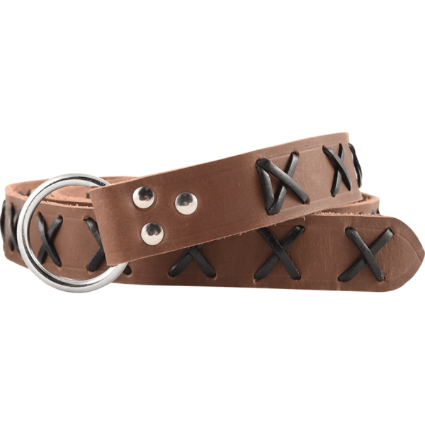 Laced Leather Ring Belt - Brown with Black