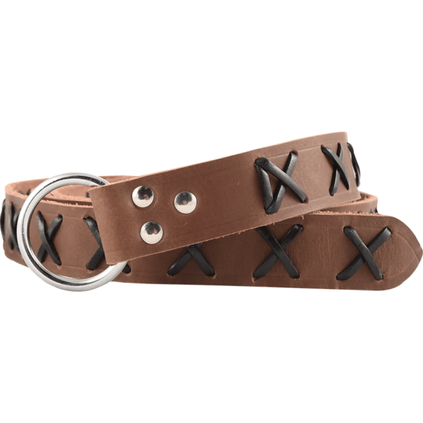 Laced Leather Ring Belt - Brown with Black