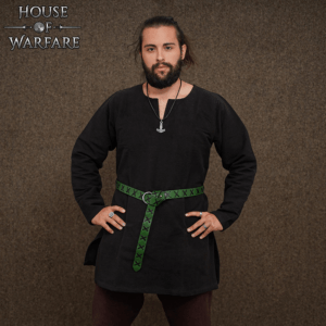 Laced Leather Ring Belt - Green with Black