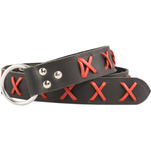 Laced Leather Ring Belt - Black with Red