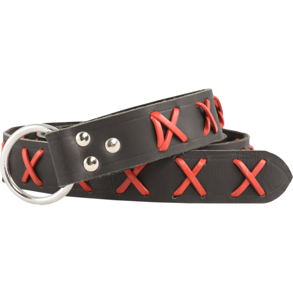 Laced Leather Ring Belt - Black with Red