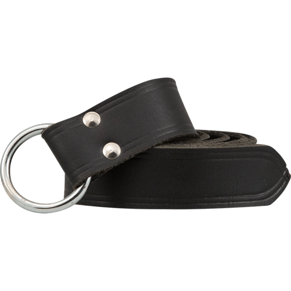 Childrens Double Lined Leather Ring Belt - Black