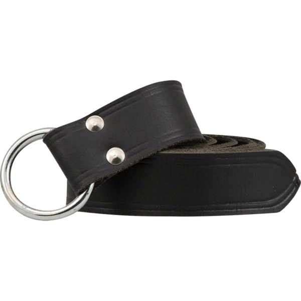 Childrens Double Lined Leather Ring Belt - Black