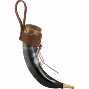 Brass Tipped Viking Drinking Horn with Leather Holder