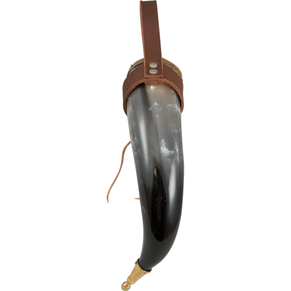 Brass Tipped Viking Drinking Horn with Leather Holder