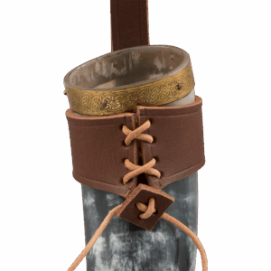 Brass Tipped Viking Drinking Horn with Leather Holder