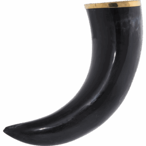 Engraved Sword Fight Drinking Horn