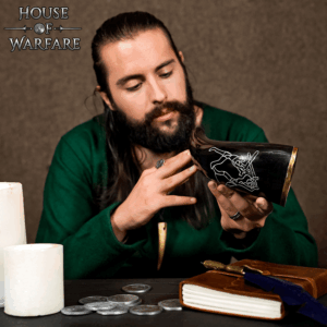 Engraved Sword Fight Drinking Horn