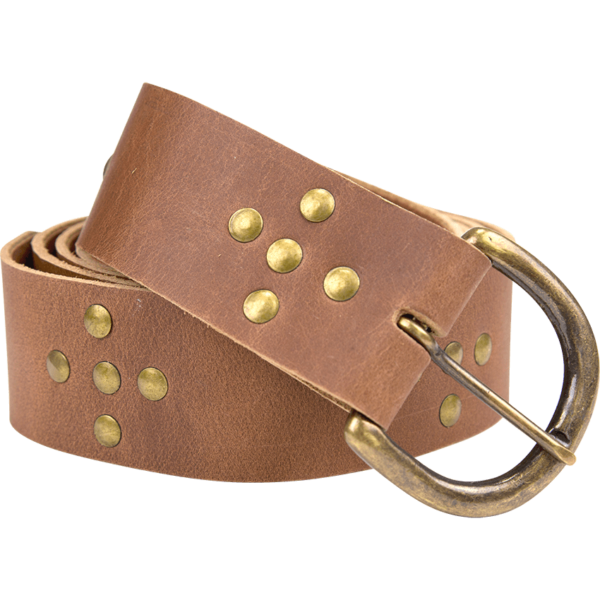 Brass Stud Medieval Cross Belt - Brown