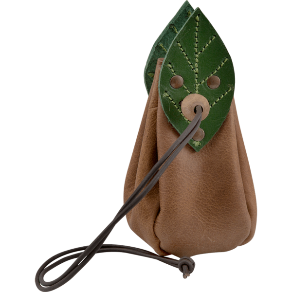 Elven Leaf Leather Pouch - Brown