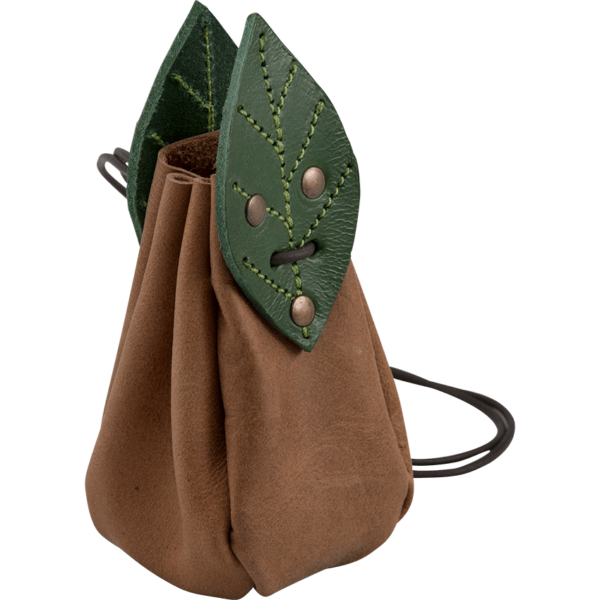 Elven Leaf Leather Pouch - Brown