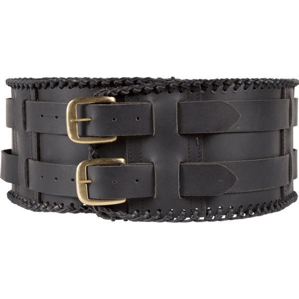 Laced Leather Wide Belt - Black