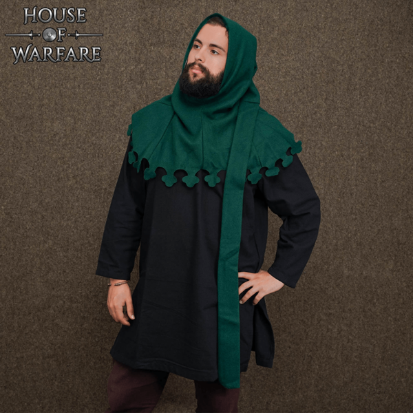 Wool Medieval Liripipe Hood - Green