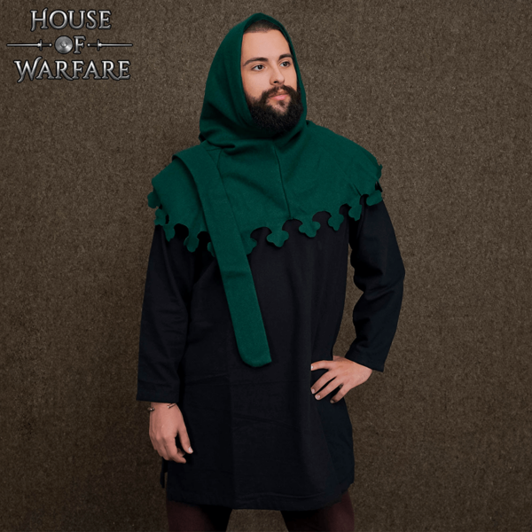 Wool Medieval Liripipe Hood - Green