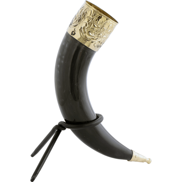 Fleur-de-Lys Rim Drinking Horn with Stand