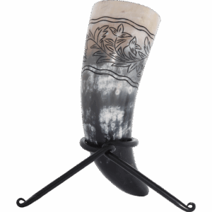 Floral Engraved Drinking Horn with Stand