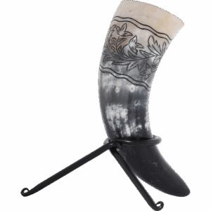Floral Engraved Drinking Horn with Stand