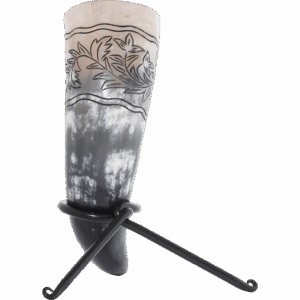Floral Engraved Drinking Horn with Stand