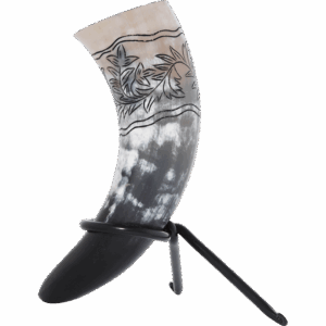 Floral Engraved Drinking Horn with Stand