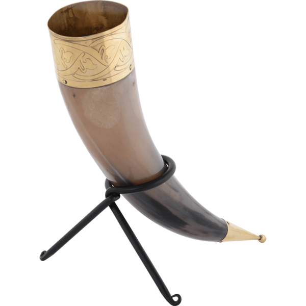 Knotwork Rim Drinking Horn with Stand