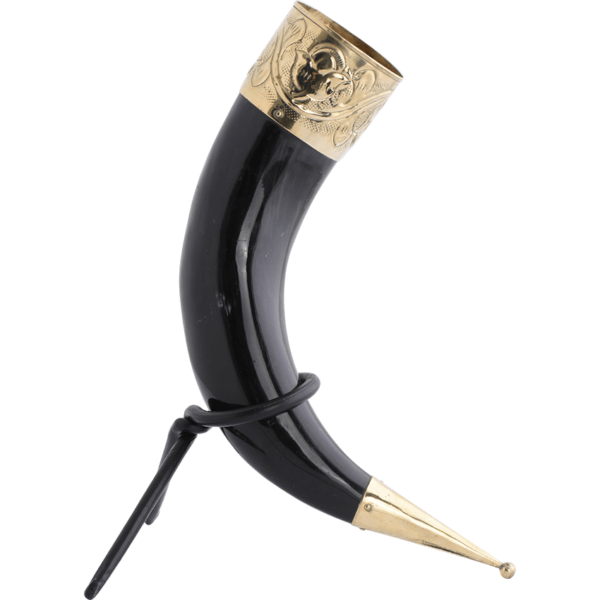 Floral Rim Drinking Horn with Stand