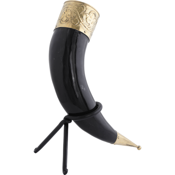 Floral Rim Drinking Horn with Stand