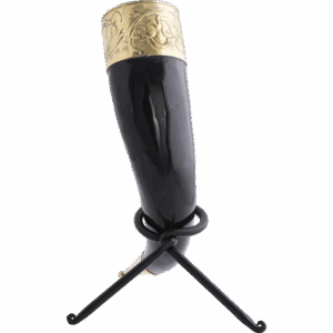 Floral Rim Drinking Horn with Stand