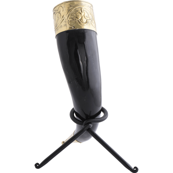 Floral Rim Drinking Horn with Stand