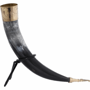 Elegant Floral Drinking Horn with Stand