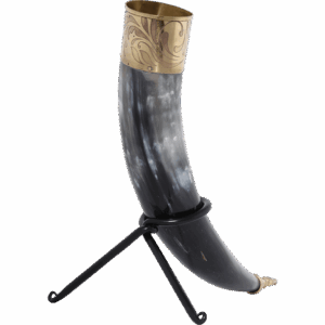Elegant Floral Drinking Horn with Stand