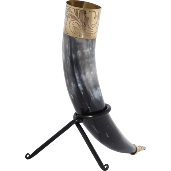 Elegant Floral Drinking Horn with Stand
