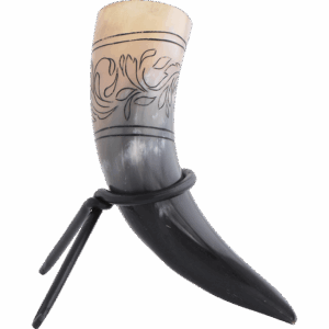 Floral Etched Drinking Horn with Stand