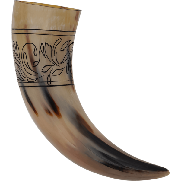 Floral Etched Drinking Horn