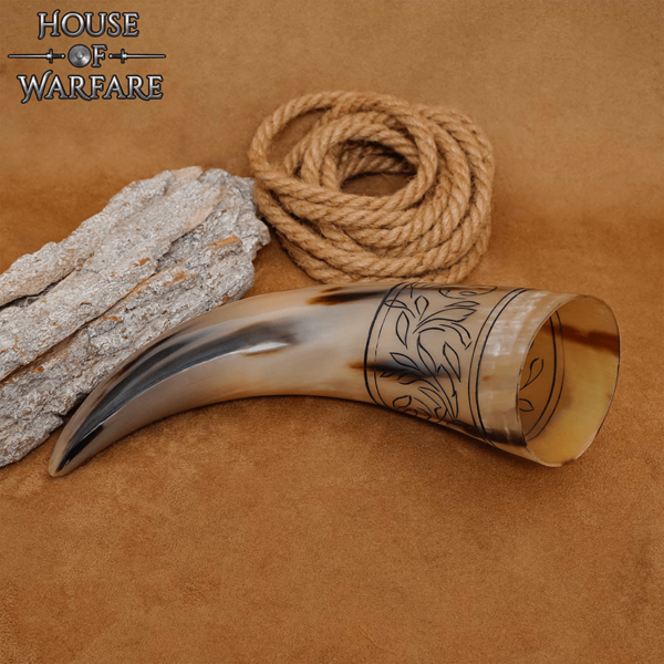 Floral Etched Drinking Horn