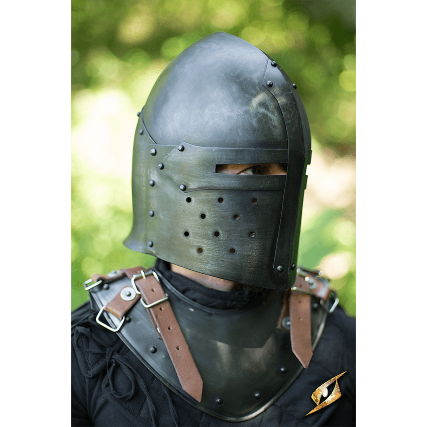 patinated Great Helm HMB 12 Guage Steel Medieval Epic Armoury Sugar Loaf helmet 